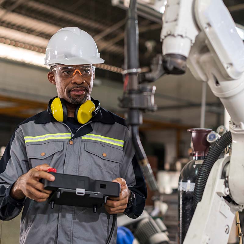 Portrait of African American Handling a Welding Crane at Quality Tools Services